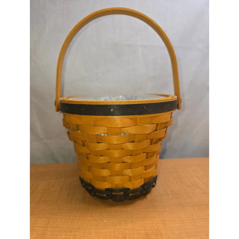 Longaberger‎ 1999 Daisy Basket Swing Handle Porcelain Tie-On Fabric Liner 6x6